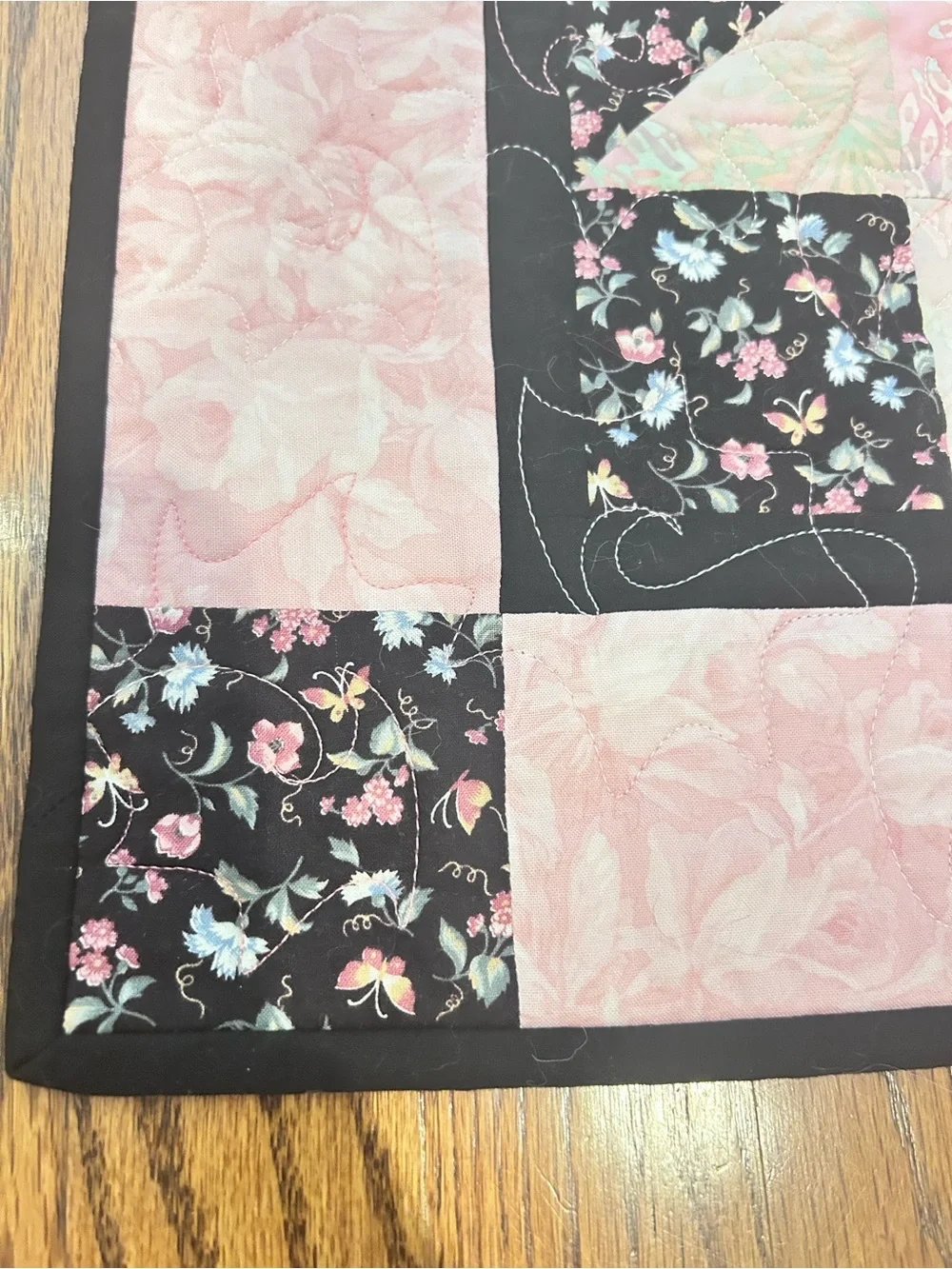 Handmade Ohio Star Quilt Pastel Batik Floral Throw Blanket Pink cottagecore blk